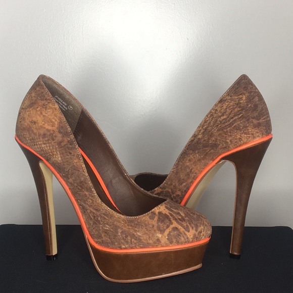 NEW Size 7 Brown corkscrew heels w/ Orange stripe - Picture 8 of 10